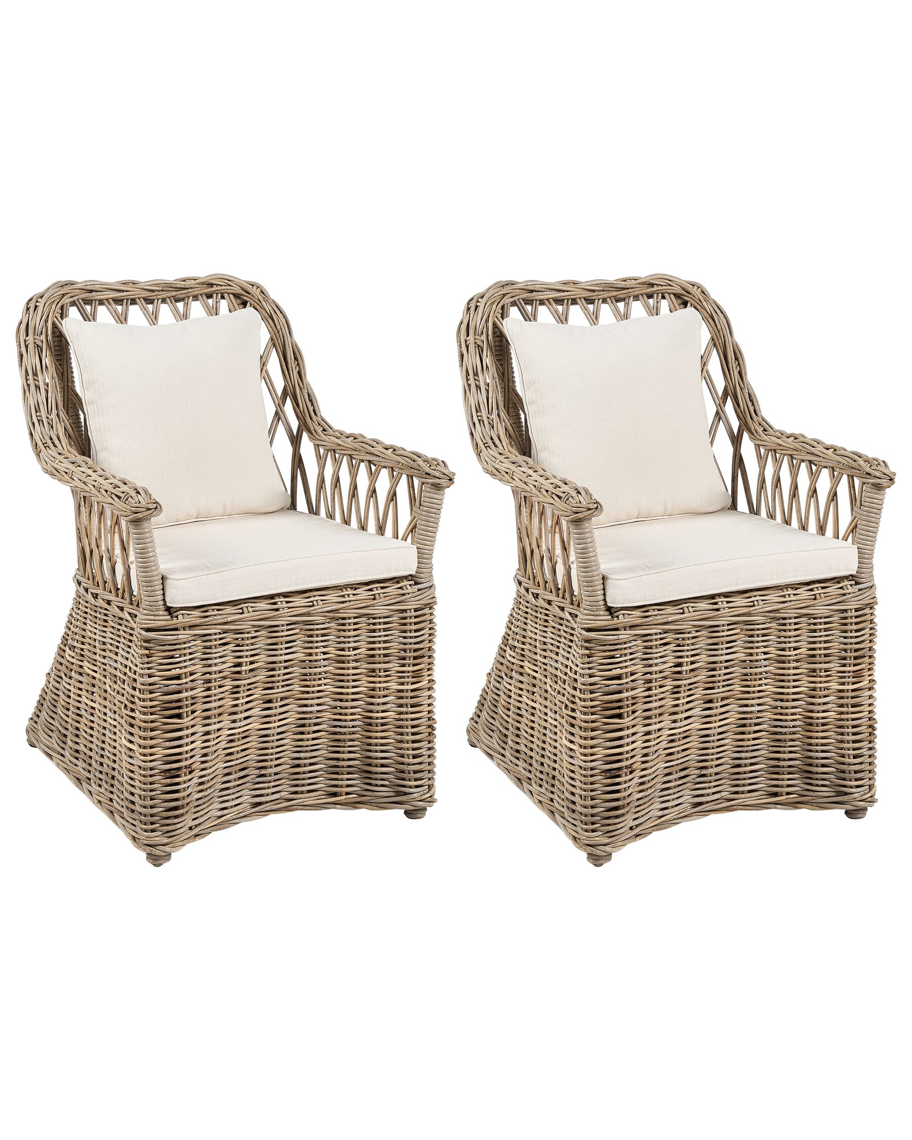 Gartensessel Rattan natürlich 2er Set Auflagen hellbeige MAROS II_932916