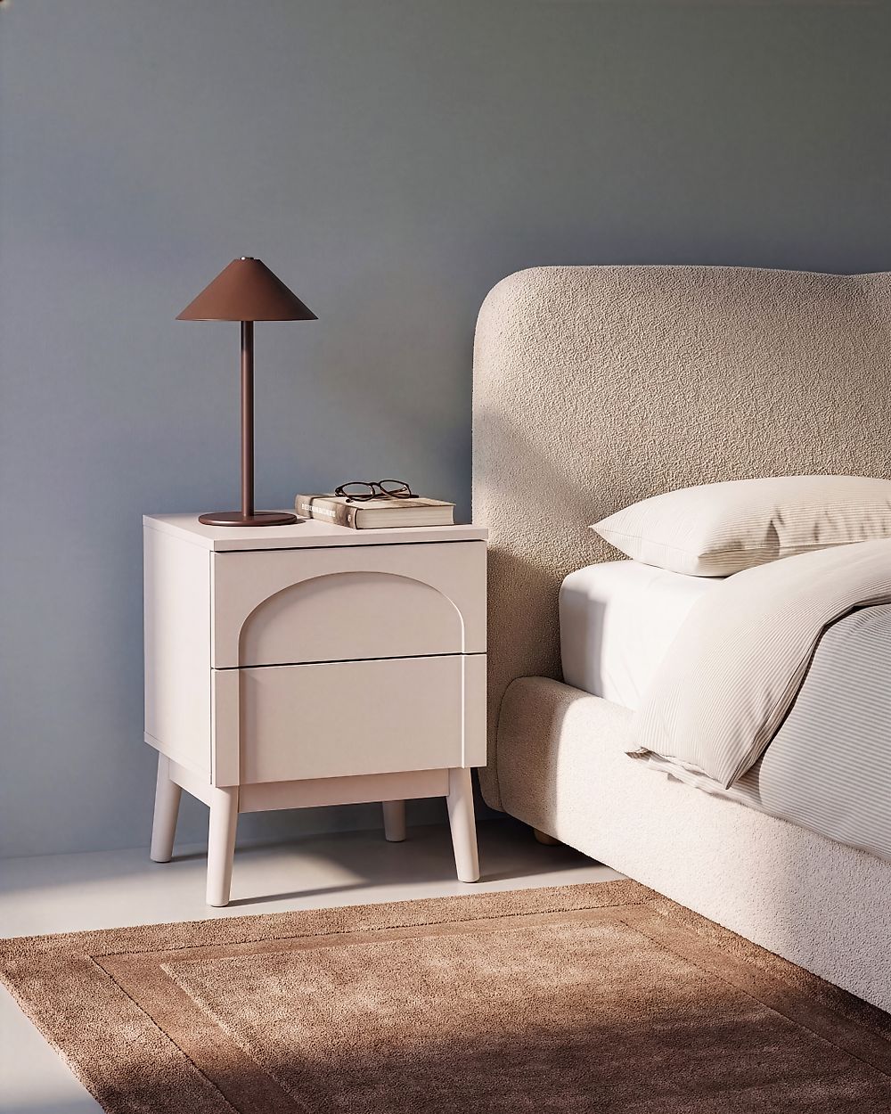 Table de nuit à 2 tiroirs BOULIA Beige clair