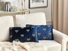 Embroidered Velvet Cushion Dragonfly Motif 30 x 50 cm Navy Blue BLUESTEM_892638