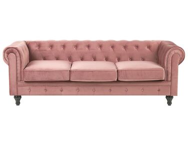 Sofa 3-osobowa welurowa różowa CHESTERFIELD