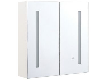 Koupelnová zrcadlová skříňka s LED osvětlením 60 x 60 cm bílo stříbrná CHABUNCO