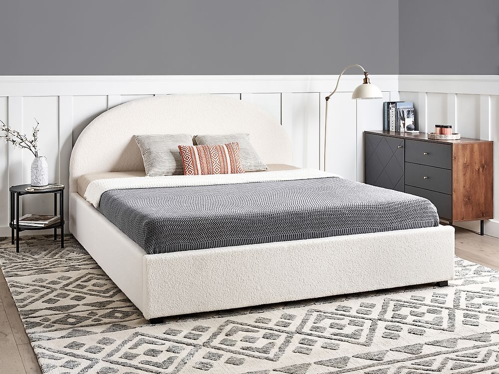 Ottoman Bed VAUCLUSE Boucle Off-White 180 x 200 cm (EU Super King)