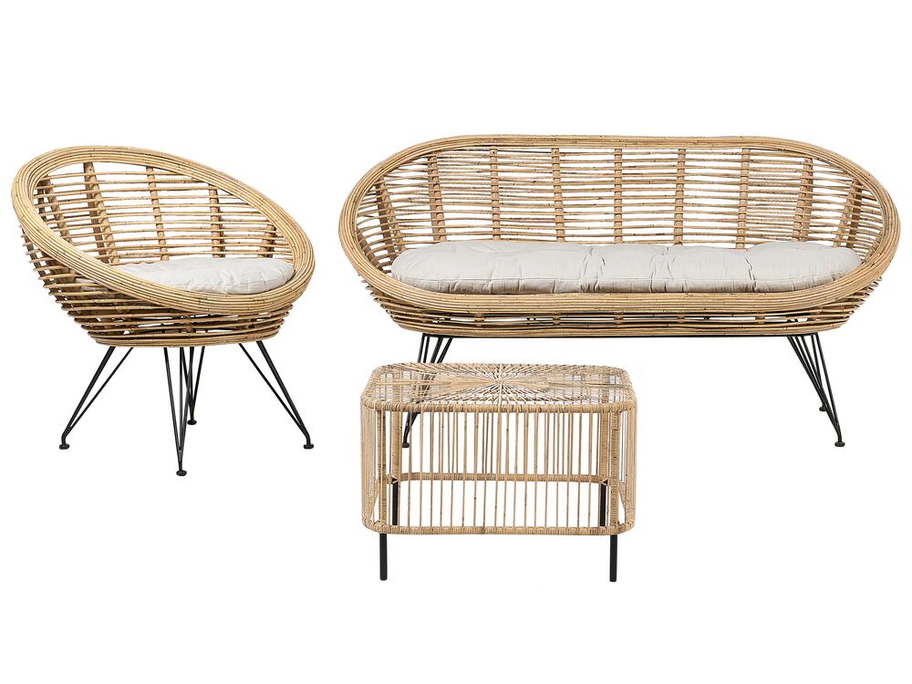 Sofa Set MARATEA CESENATICO Rattan Natural 3 Seater Beliani.cz