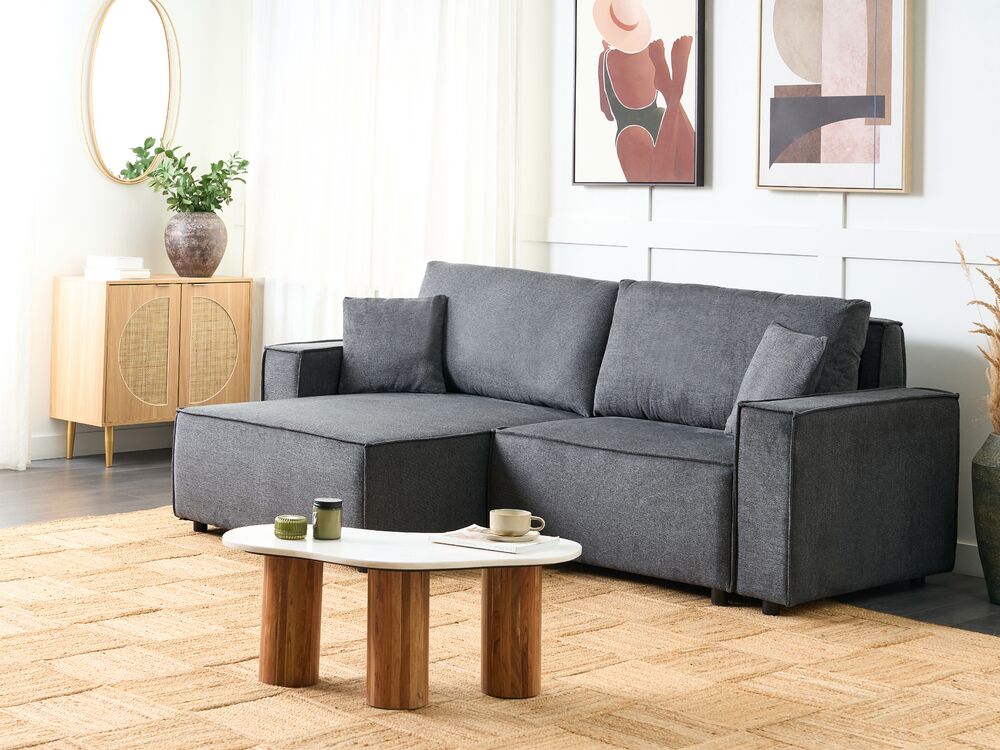 Corner Sofa Bed KARILA with Storage Fabric Dark Grey Right Hand