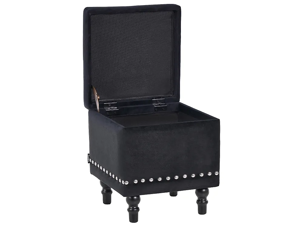 Pouf mit Stauraum LORETTO Samtstoff Schwarz_1186078