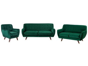 Set divani e poltrona 6 posti in velluto verde BODO
