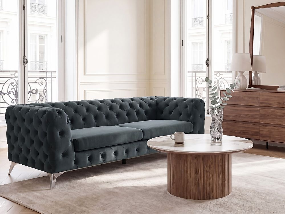Sofa 3 Seater SOTRA Velvet Grey