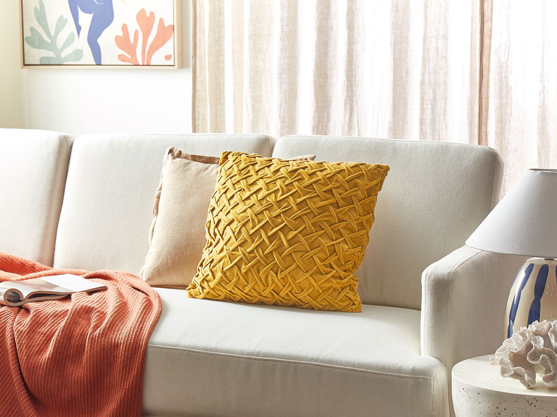 Velvet Pleated Cushion 45 x 45 cm Yellow CHOISYA_892783