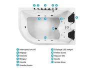 Baignoire d'angle à remous avec LED CALAMA 180 x 120 cm Blanc Côté gauche_781606