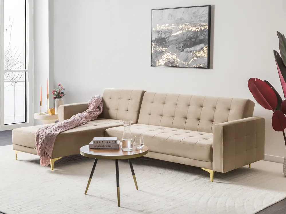 Divano letto angolare modulare posti ABERDEEN Velluto Beige