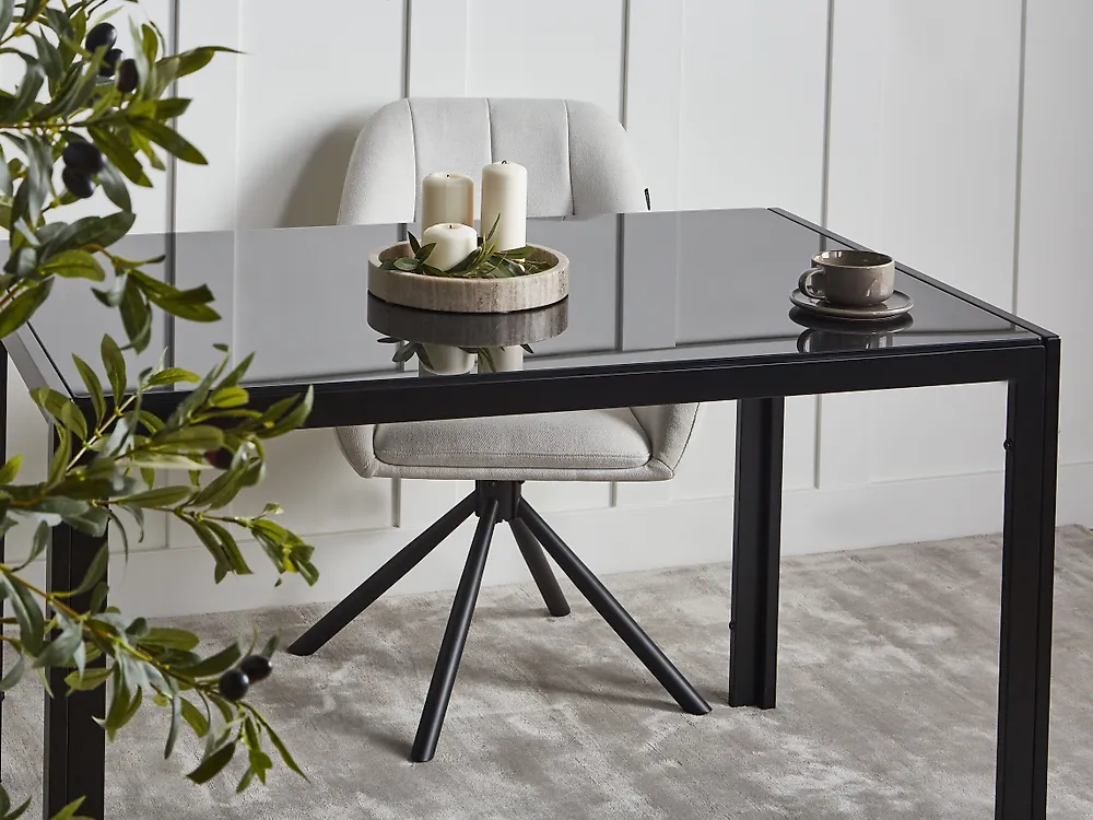 Table De Salle à Manger Rectangulaire 120x70 Cm - Plateau Céramique Aspect Marbre, Pieds Métal Noir - Style Moderne