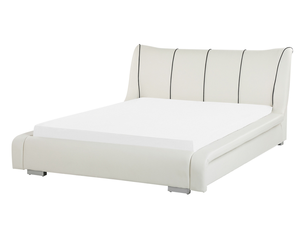 Leather EU Double Bed White NANTES Beliani