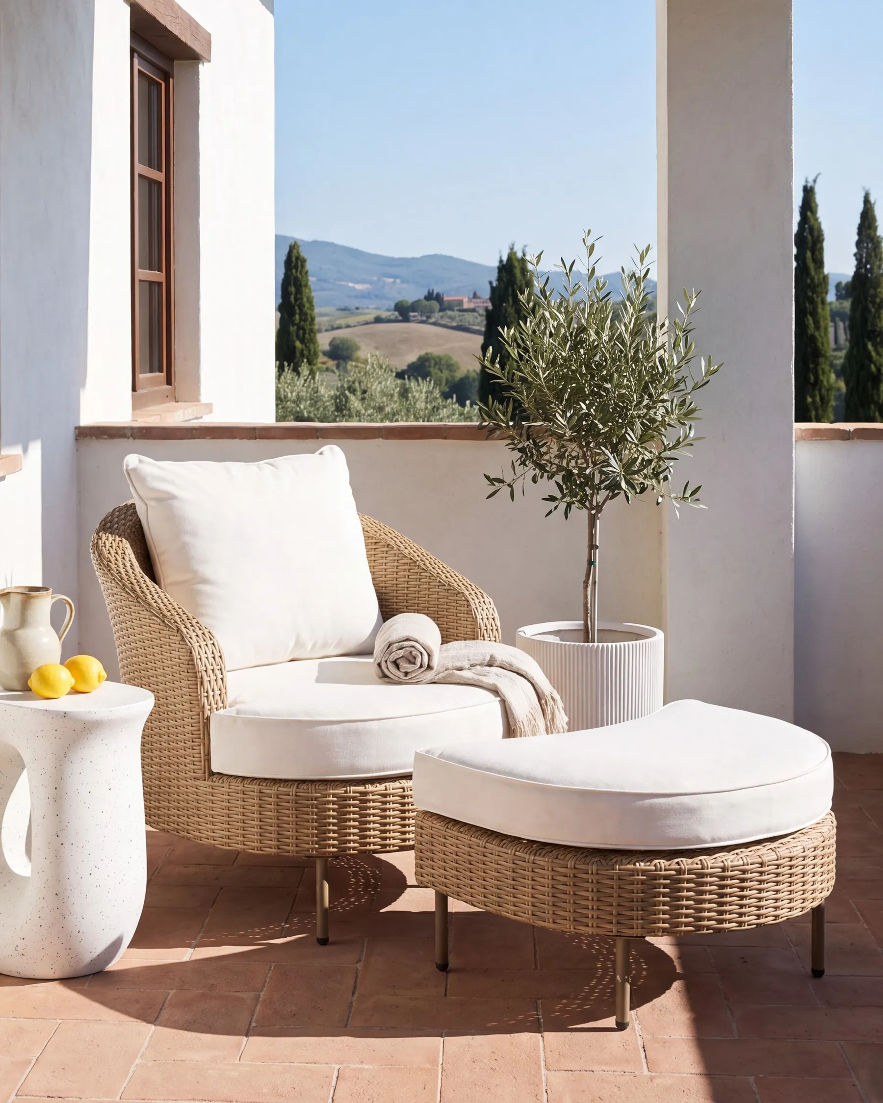 Poltrona da giardino con ottomana ARCILLE Rattan sintetico (PE) Beige_1082709