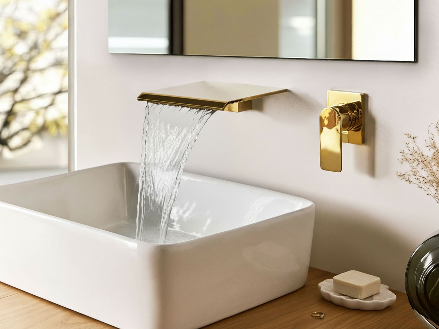 Bateria umywalkowa ścienna złota APONWAO_986793