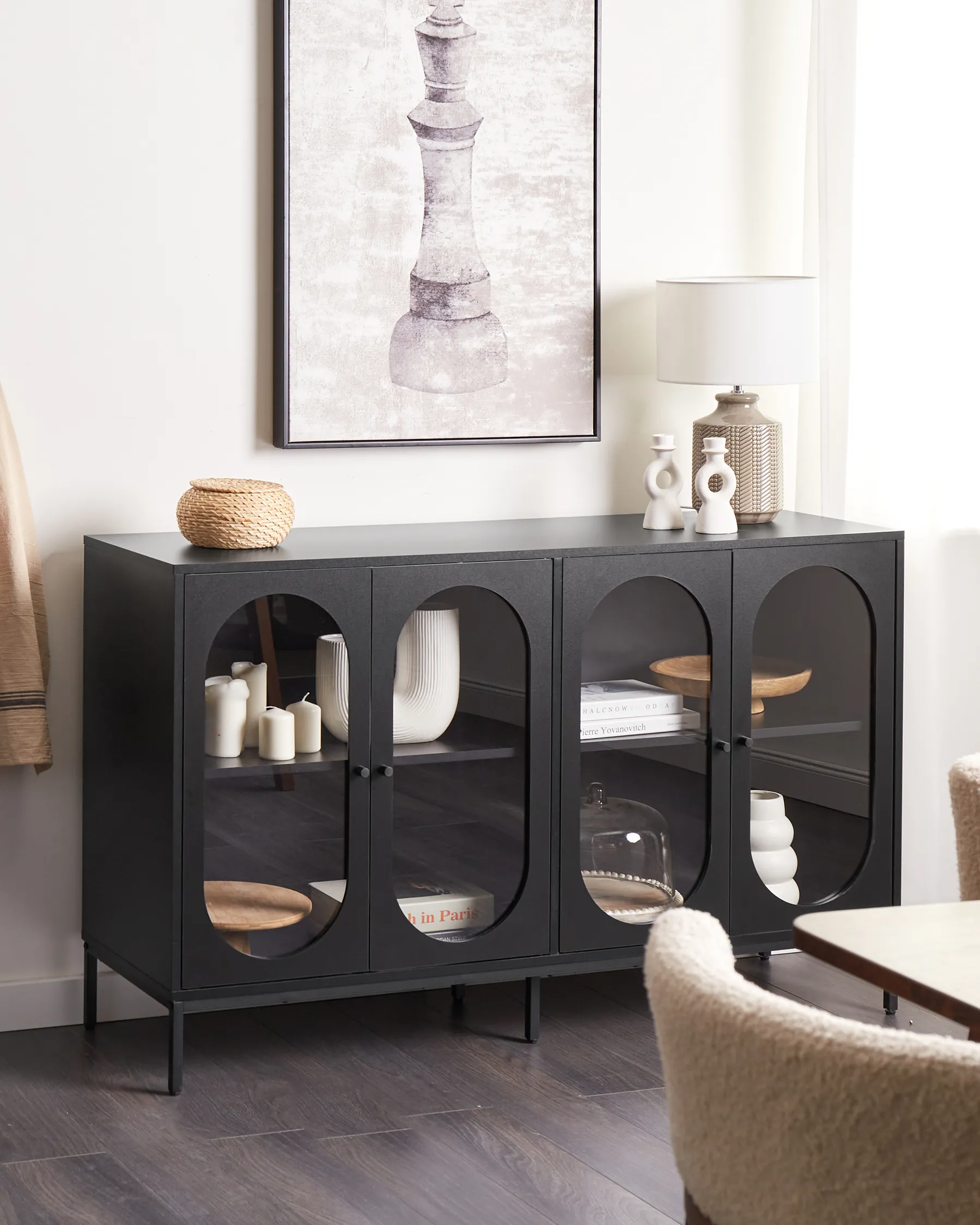 Glass Display Sideboard LANGFORD 137 cm Black_955474