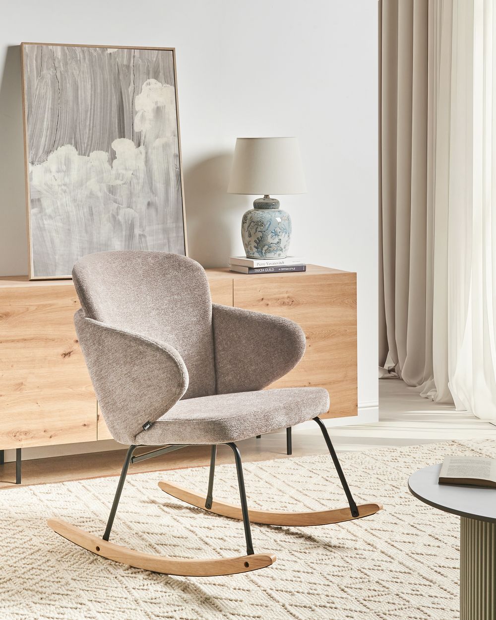 Fauteuil à bascule VIKEN Tissu Taupe