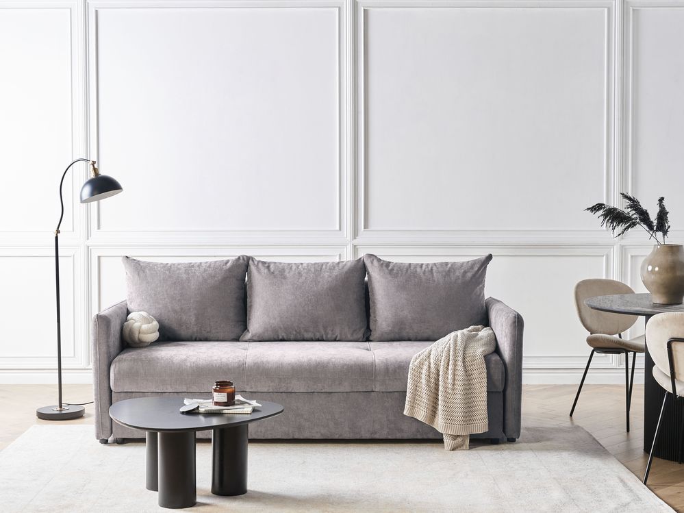 Sofa Bed 3 Seater HOLSEN with Storage Chenille Taupe