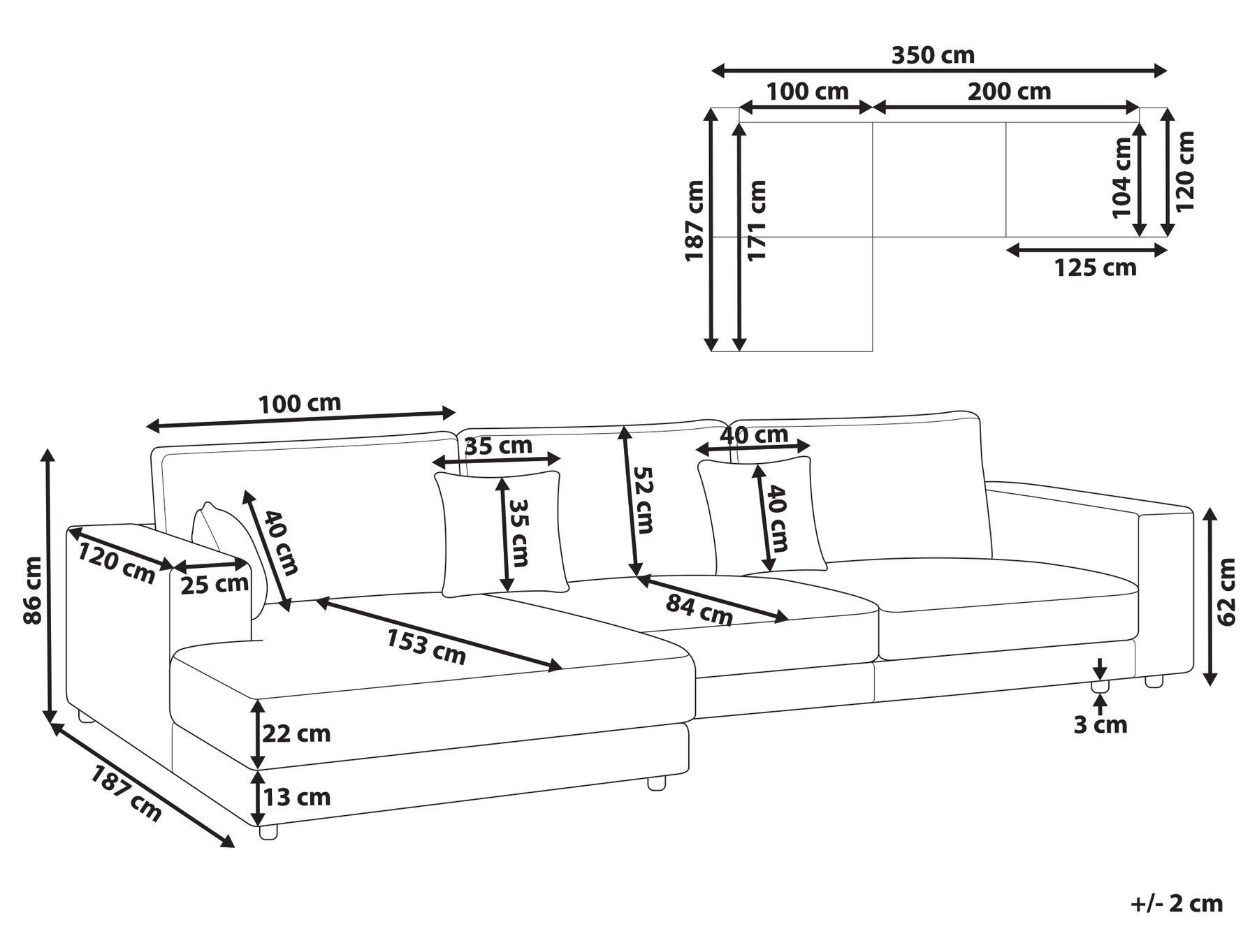 Right Hand 4 Seater Jumbo Cord Corner Sofa Light Brown LOFOTEN_956785