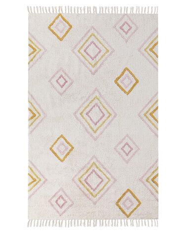 Bavlněný koberec geometrický vzor 140 x 200 cm krémová bílá LASHE