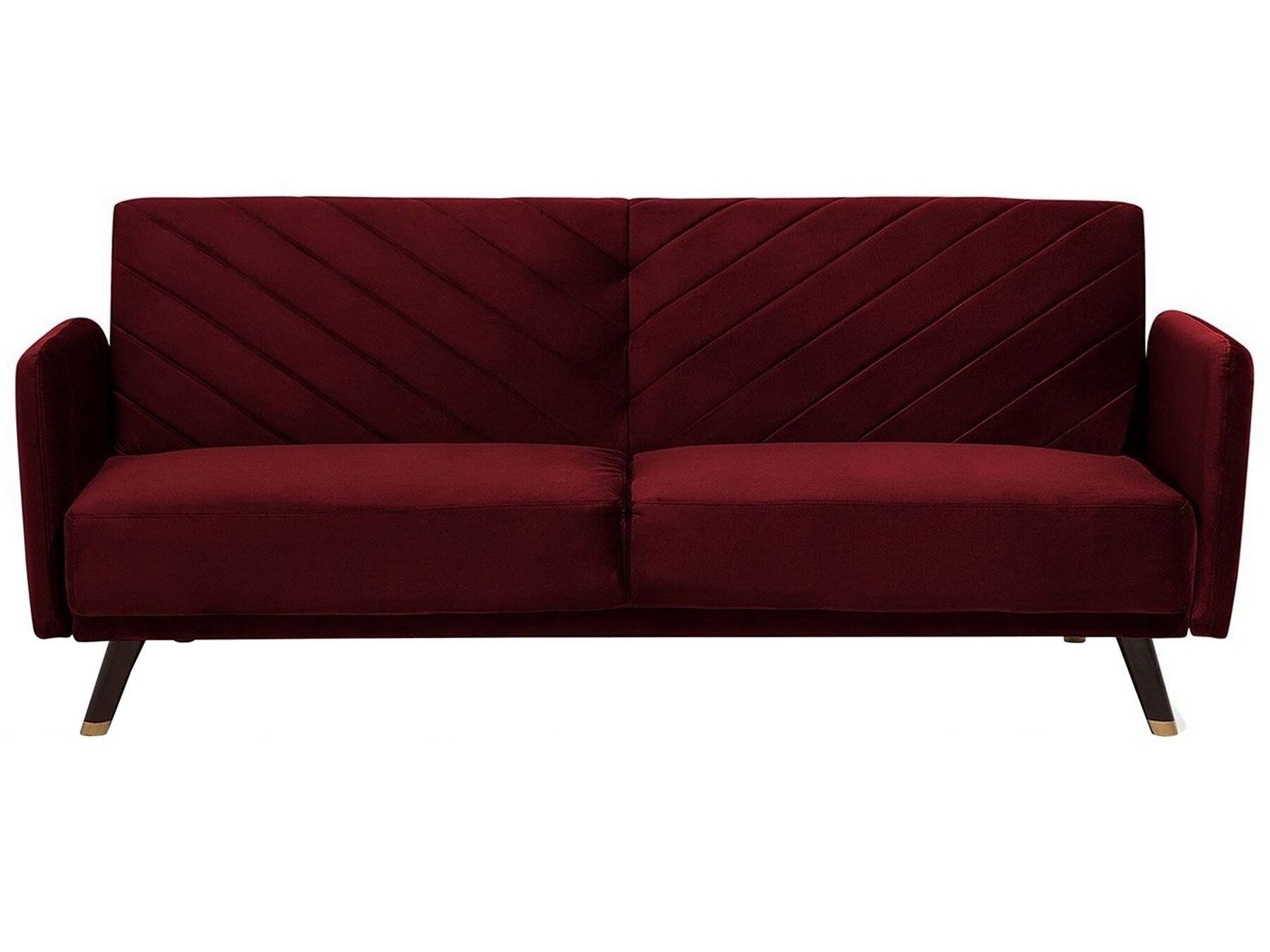 Sofá cama 3 plazas de terciopelo rojo oscuro/madera oscura SENJA_707267