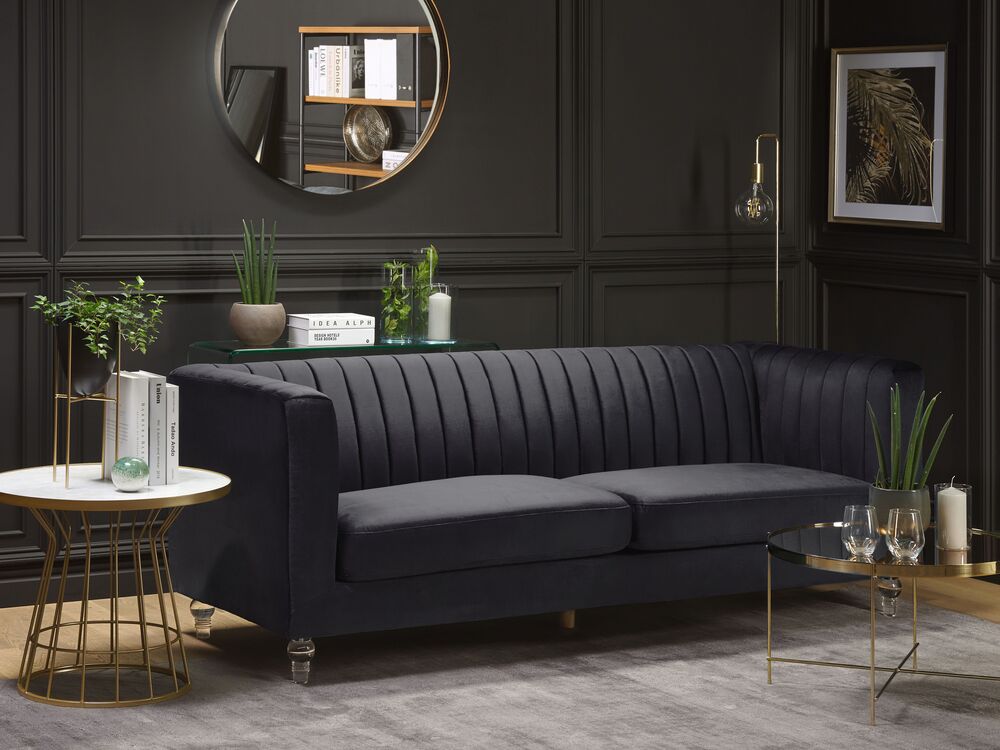 3 Seater Velvet Fabric Sofa Black ARVIKA Beliani