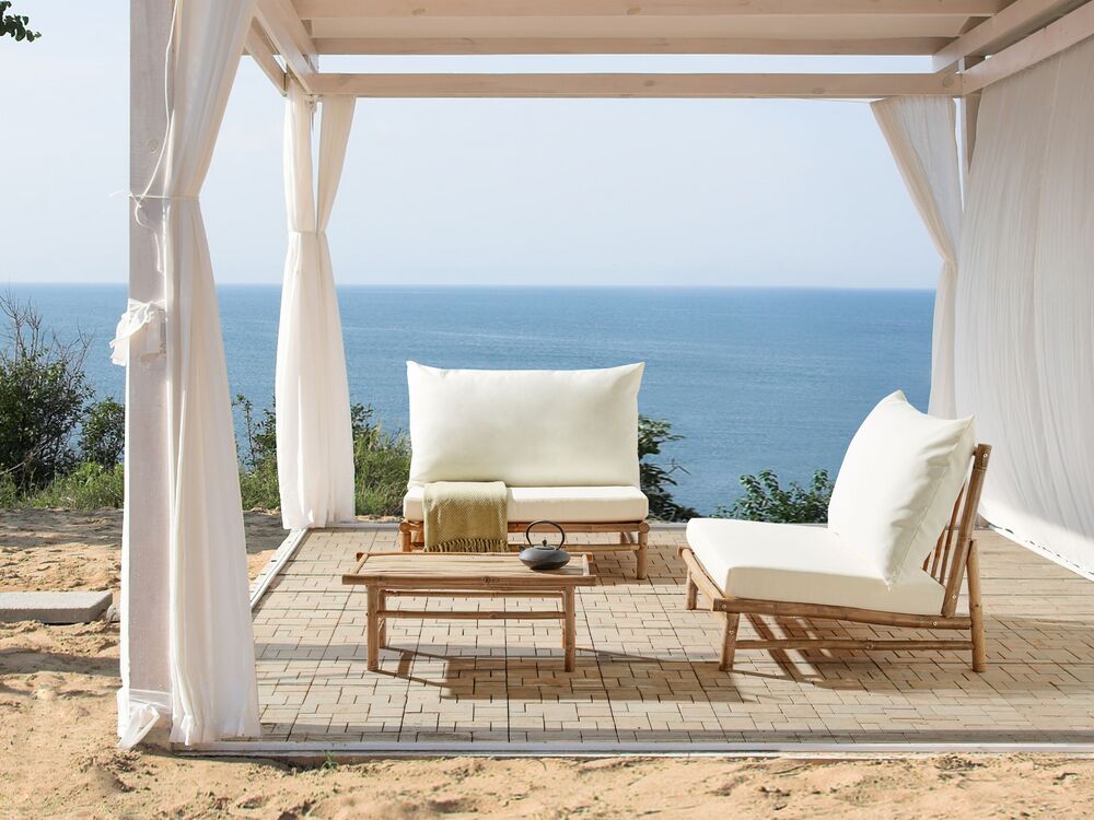 Lounge Set TODI Bamboo Wood Off White 2 Seater Beliani