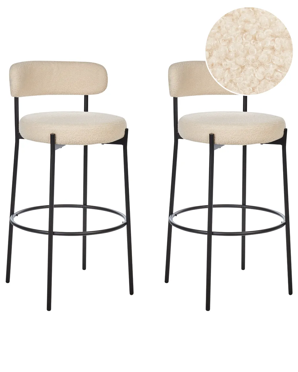 Lot De 2 Chaises De Bar Beliani Tissu Beige Pieds Noirs - Design Rétro Moderne Avec Dossier Rembourré