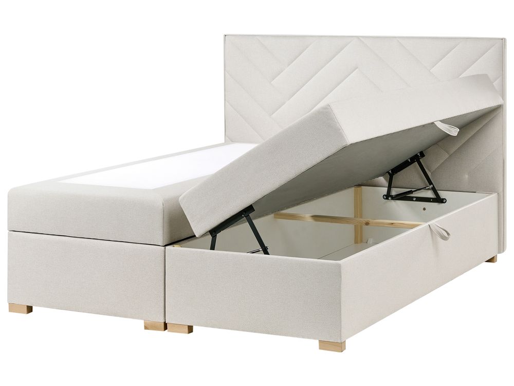 Divan Bed with Storage ESQUIRE Fabric Off-White 160 x 200 cm (EU King Size)