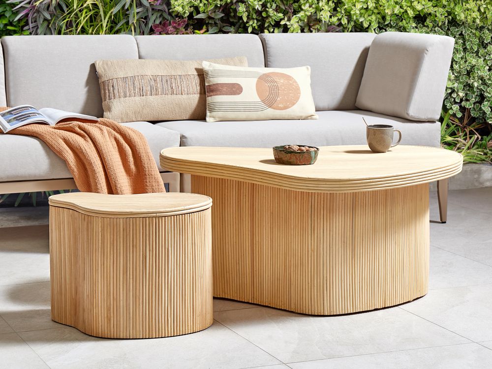 Set of 2 Coffee Tables SALANTI with Storage Rattan Natural