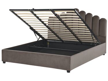 Zamatová posteľ s úložným priestorom 180 x 200 cm sivobéžová VINCENNES
