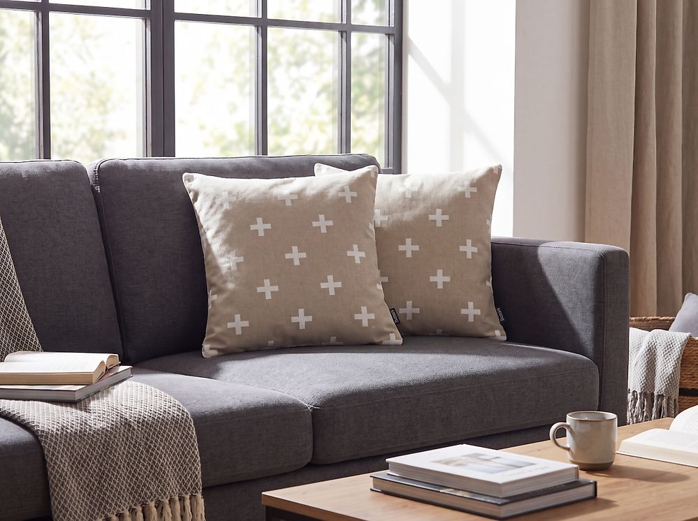 Dekokissen 2er Set VELLEIA 45 x 45 cm Baumwolle Taupe Geometrisches Muster