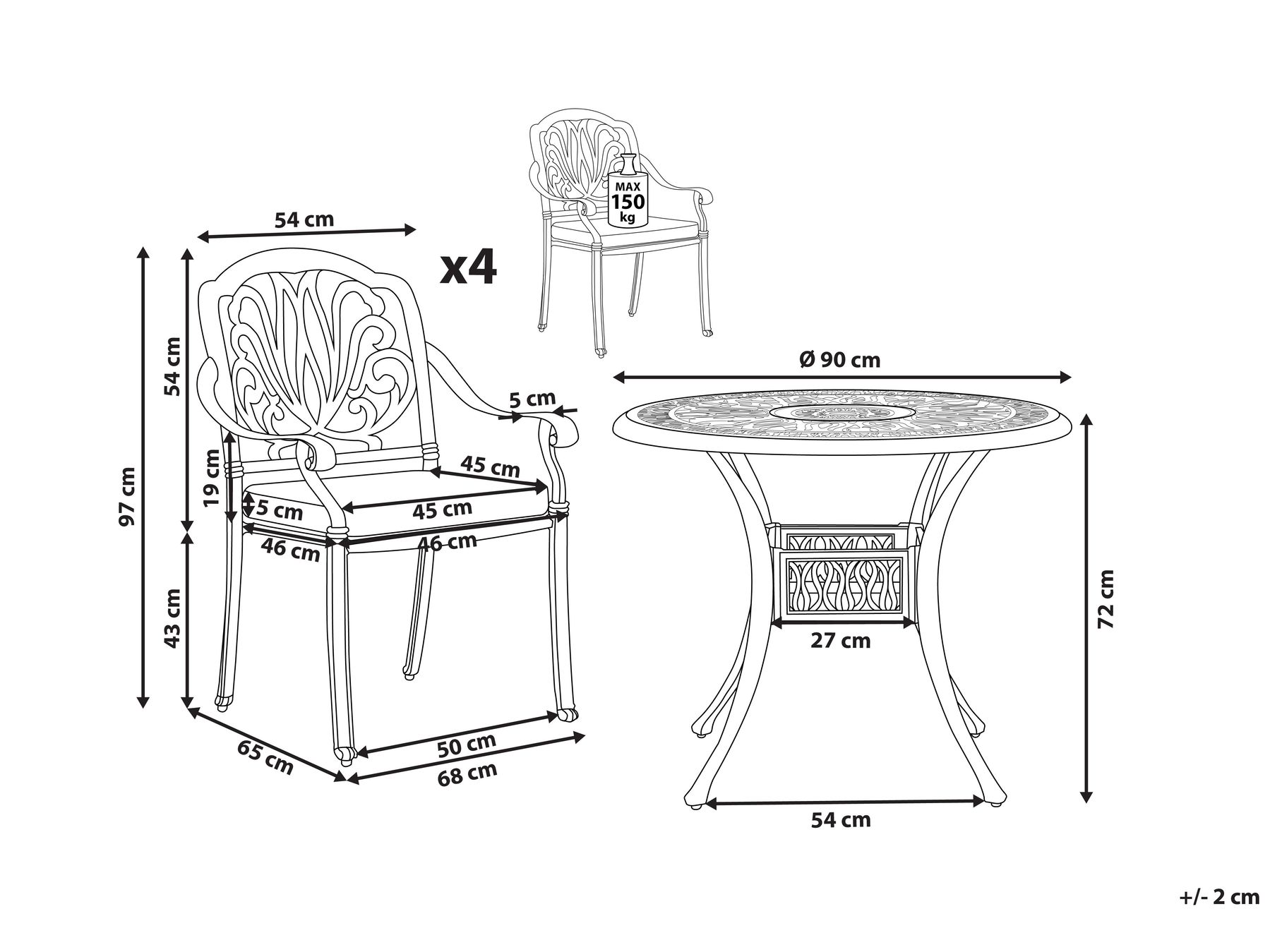 Set da pranzo da giardino 4 posti ANCONA con cuscini Metallo Bianco sporco_806951