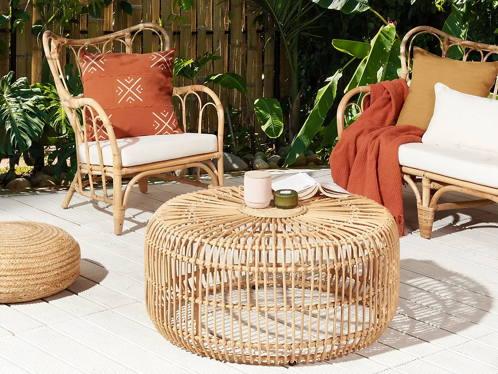 Outdoor Couchtisch RANDAZZO 85 cm 85 cm Rattan Hellbraun_1182445
