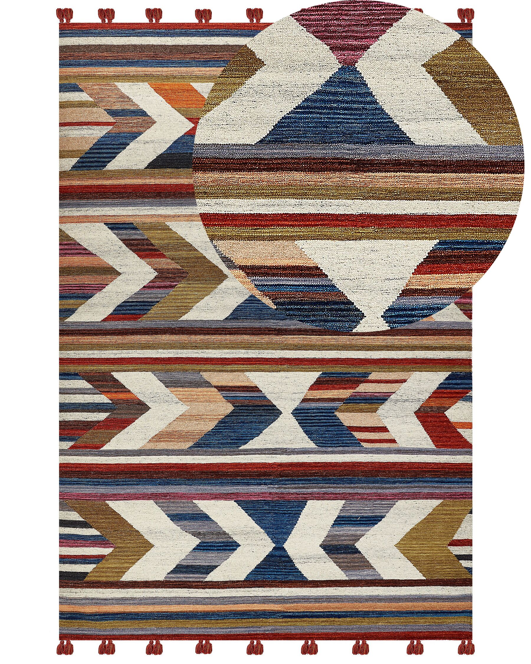 Kelim Teppich Wolle mehrfarbig 200 x 300 cm geometrisches Muster Kurzflor MRGASHAT_858307