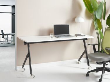 Folding Office Desk with Casters 160 x 60 cm White and Black BENDI