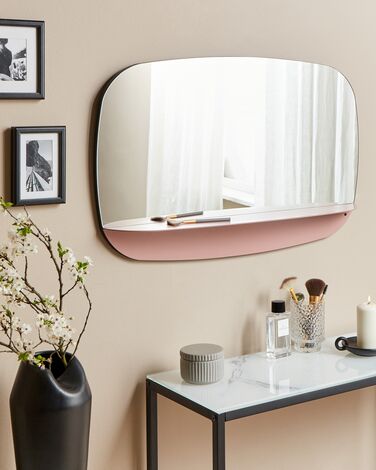 Metal Wall Mirror with Shelf 50 x 80 cm Pink DOSNON