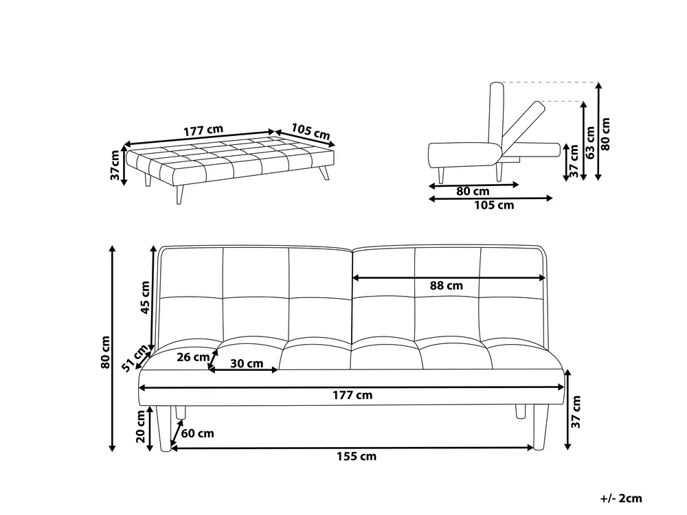 Sofa Bed 3 Seater SILJAN Fabric Dark Grey_702145