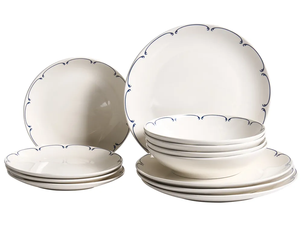 Zastawa stołowa 12-częściowa CHAROLI Porcelana Biały/ niebieski