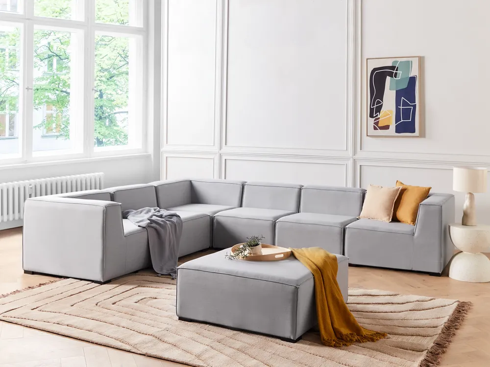 Garden Corner Sofa with Ottoman 7 Seater AREZZO Modular Light Grey Right Hand_867637