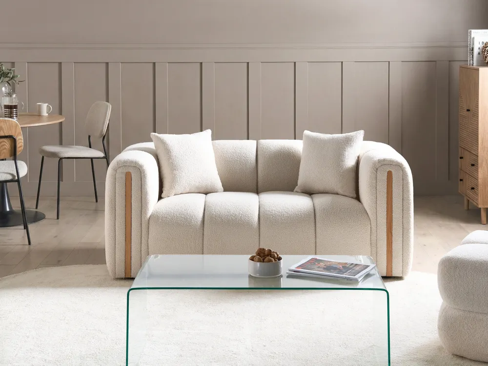 Sofa dla 2 osób MORSIL Boucle Złamana biel