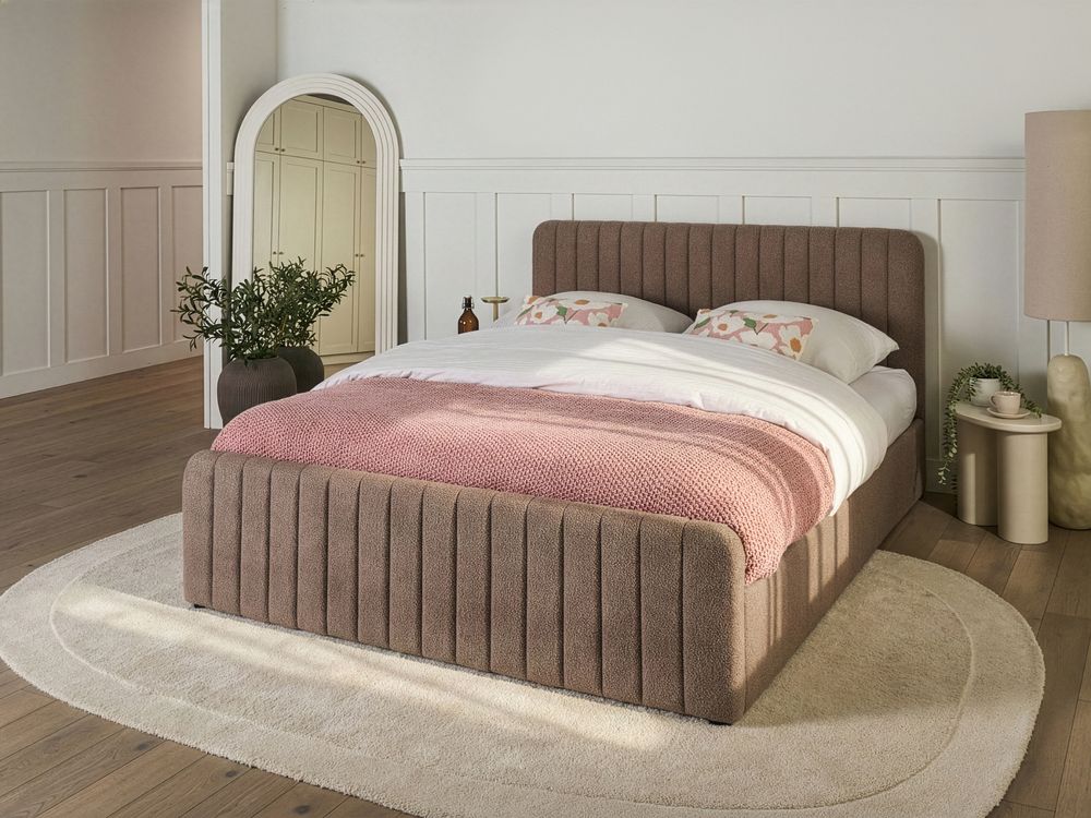 Ottoman Bed LUNAN Boucle Taupe 160 x 200 cm (EU King Size)