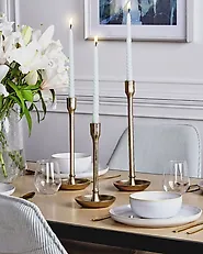 Set of 3 Candle Holders LIWUNG 27/33/38 cm Metal Gold_1172865