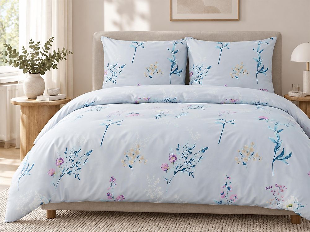 Bettwäsche-Set EVERGREEN 155 x 220 cm Baumwollsatin Hellblau