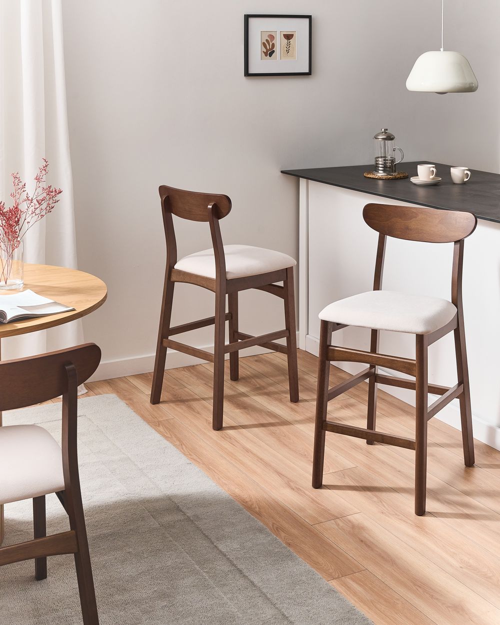 Set of 2 Bar Chairs DOYLE Wood Brown/ Light Beige