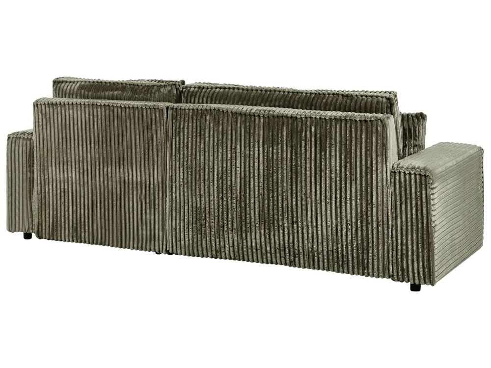 Corner Sofa Bed 3 Seater ABACKA with Storage Corduroy Green Left Hand_959938