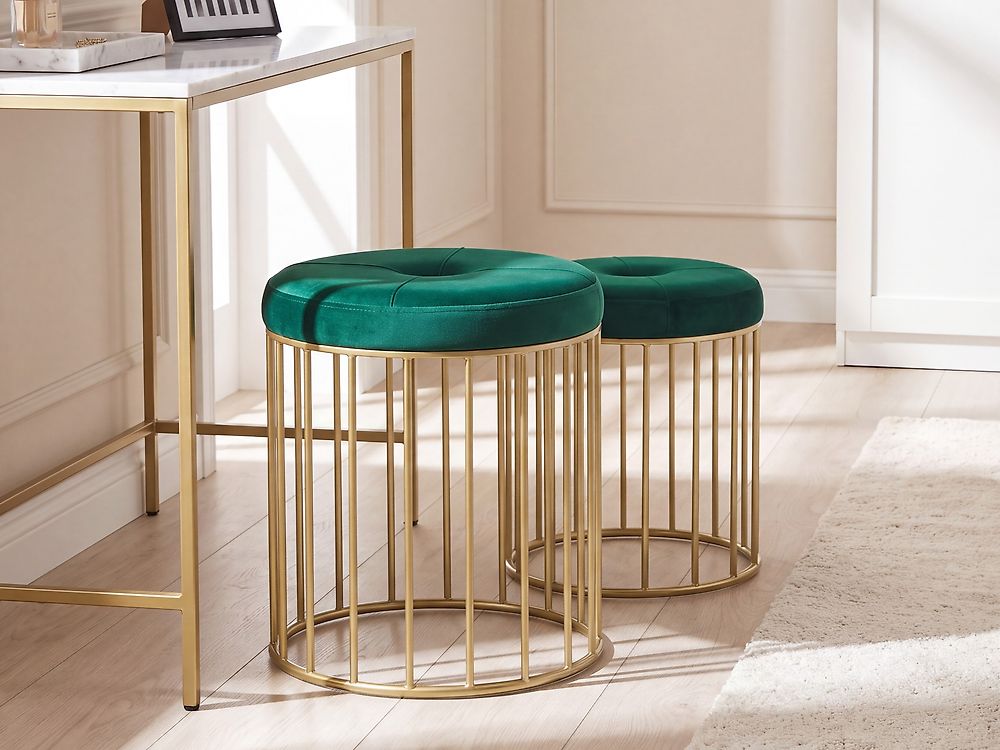 Set of 2 Footstools LUBBOCK Velvet Dark Green