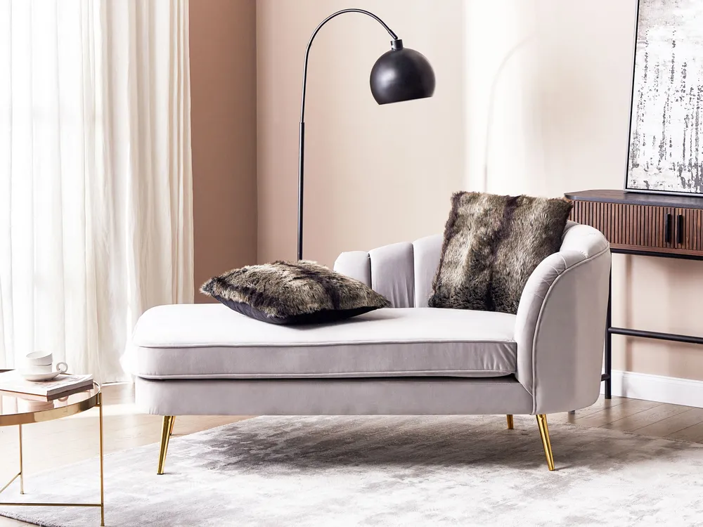 Left-Hand Chaise Longue ALLIER Velvet Light Grey_883872