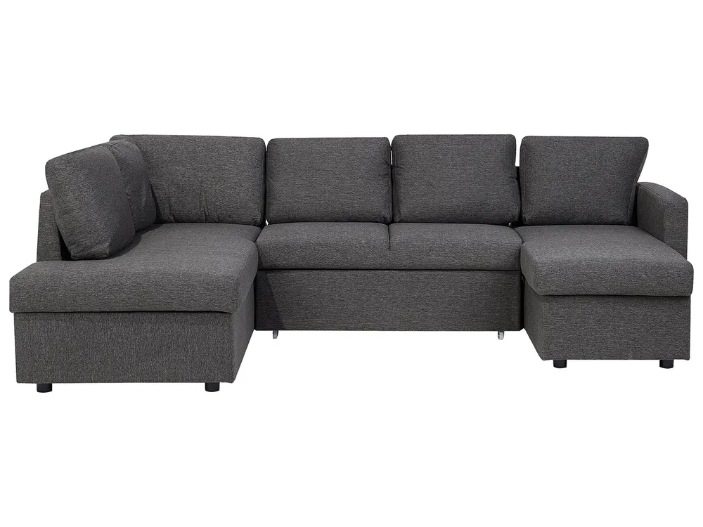 U-Shape Sofa Bed 5 Seater KARRABO with Storage Fabric Dark Grey