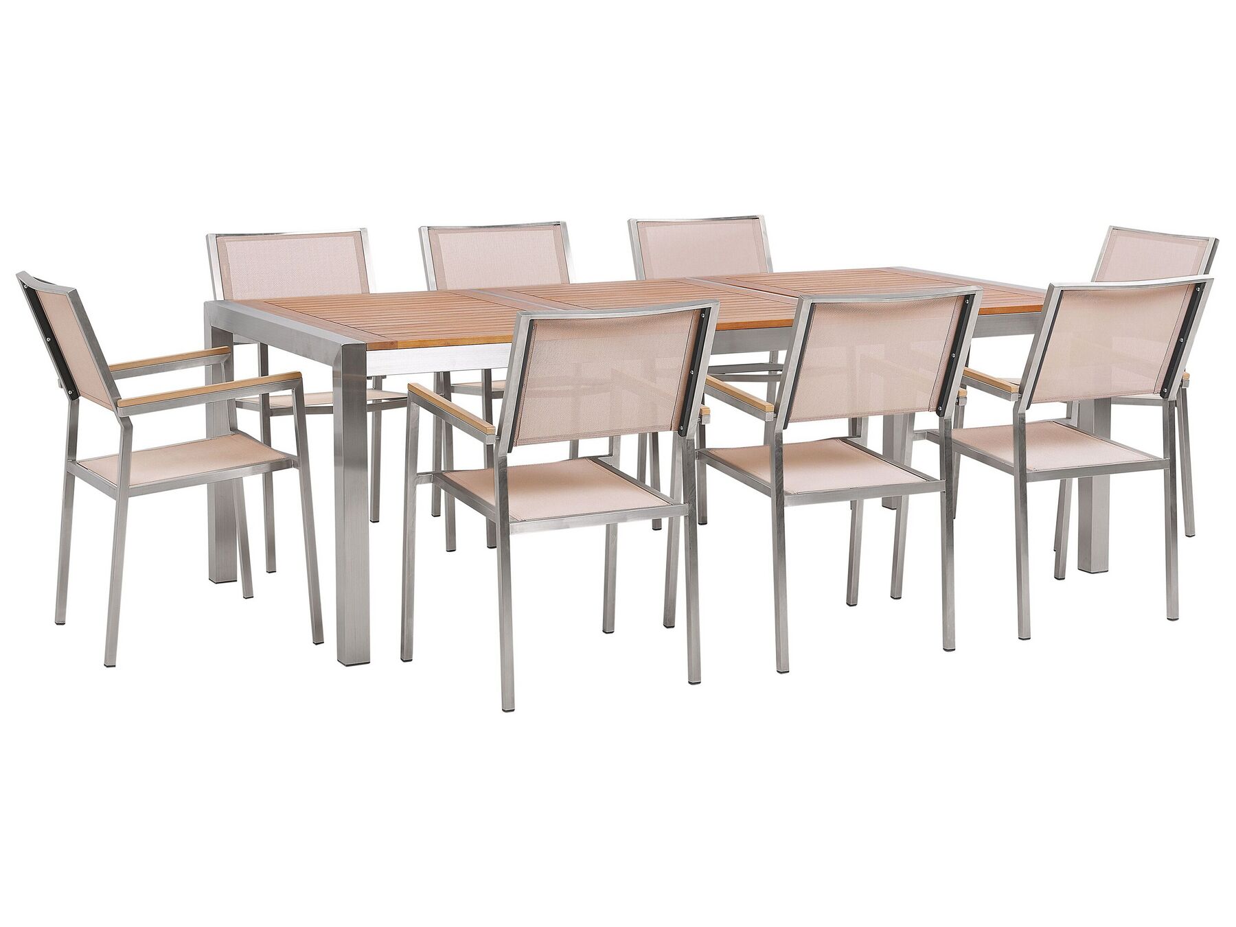 Table de jardin plateau bois eucalyptus 220 cm et 8 chaises beiges GROSSETO_768536