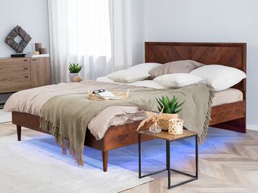 EU Super King Size Bed with LED Dark Wood MIALET